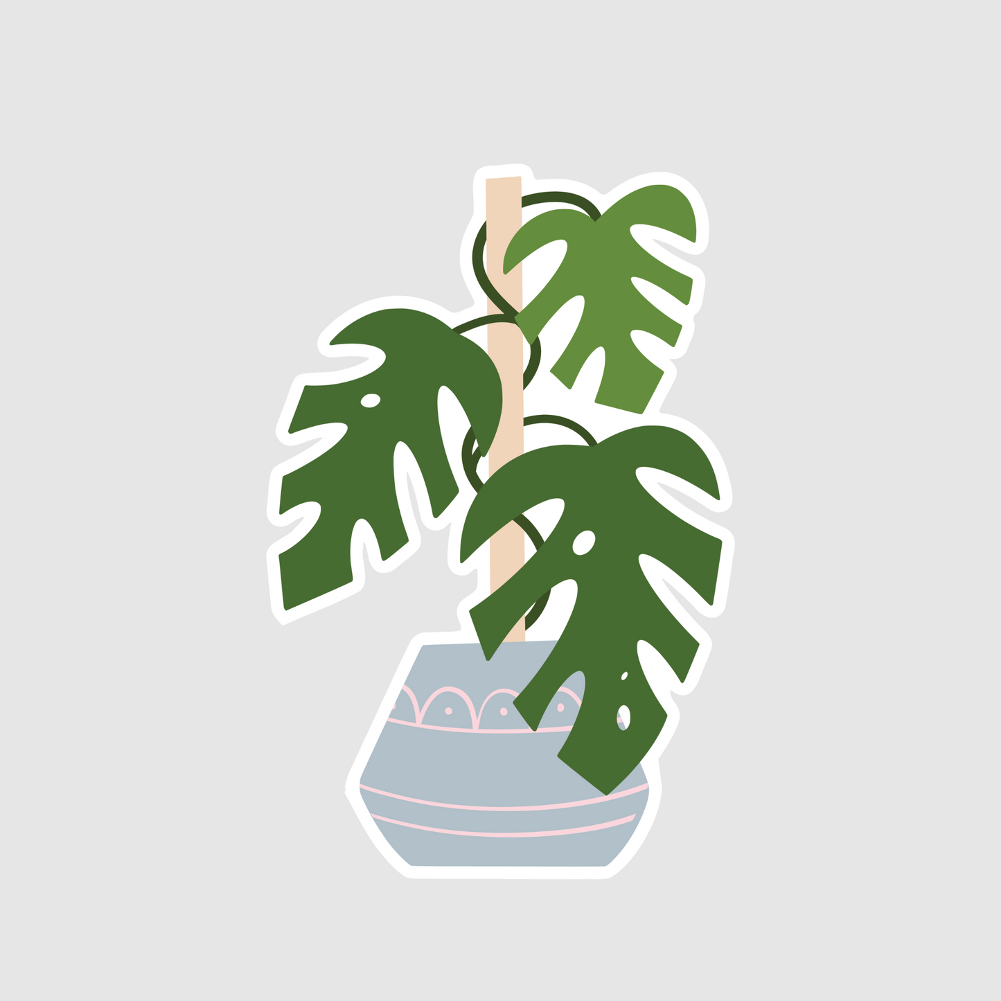 Monstera grey clay pot sticker - plant sticker