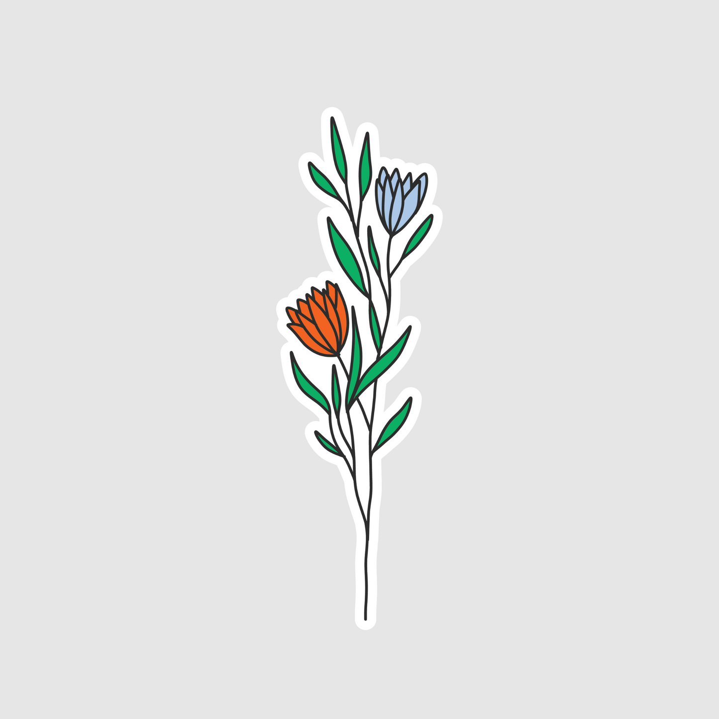Orange and light blue flowers sticker - plant sticker
