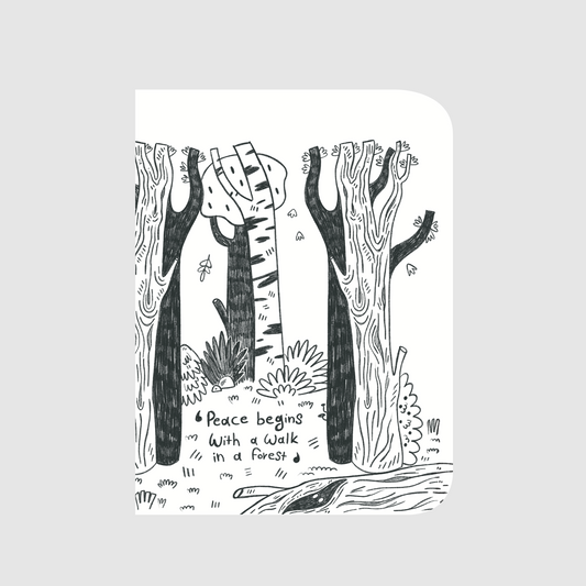 Peace begins with a walk in a forest - autumn black and white notebook